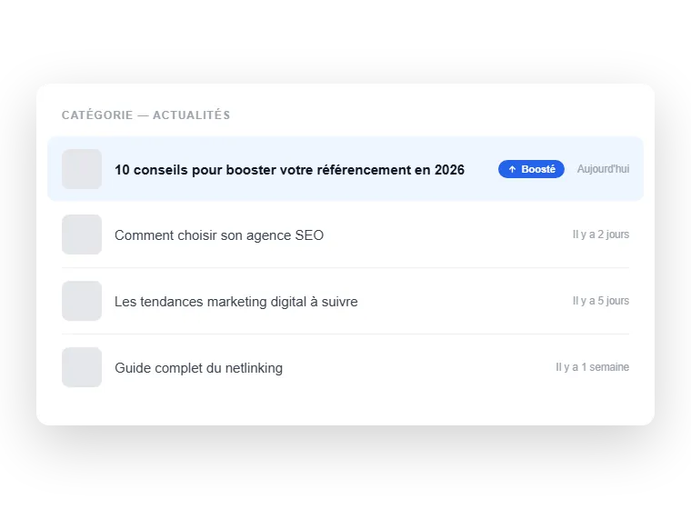 Article remonté en tête de catégorie avec le badge Boosté